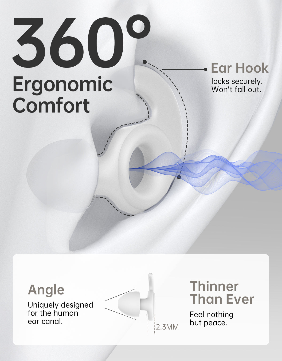 Ergonomic earplugs design Close-up of the best white earplugs for sleeping
