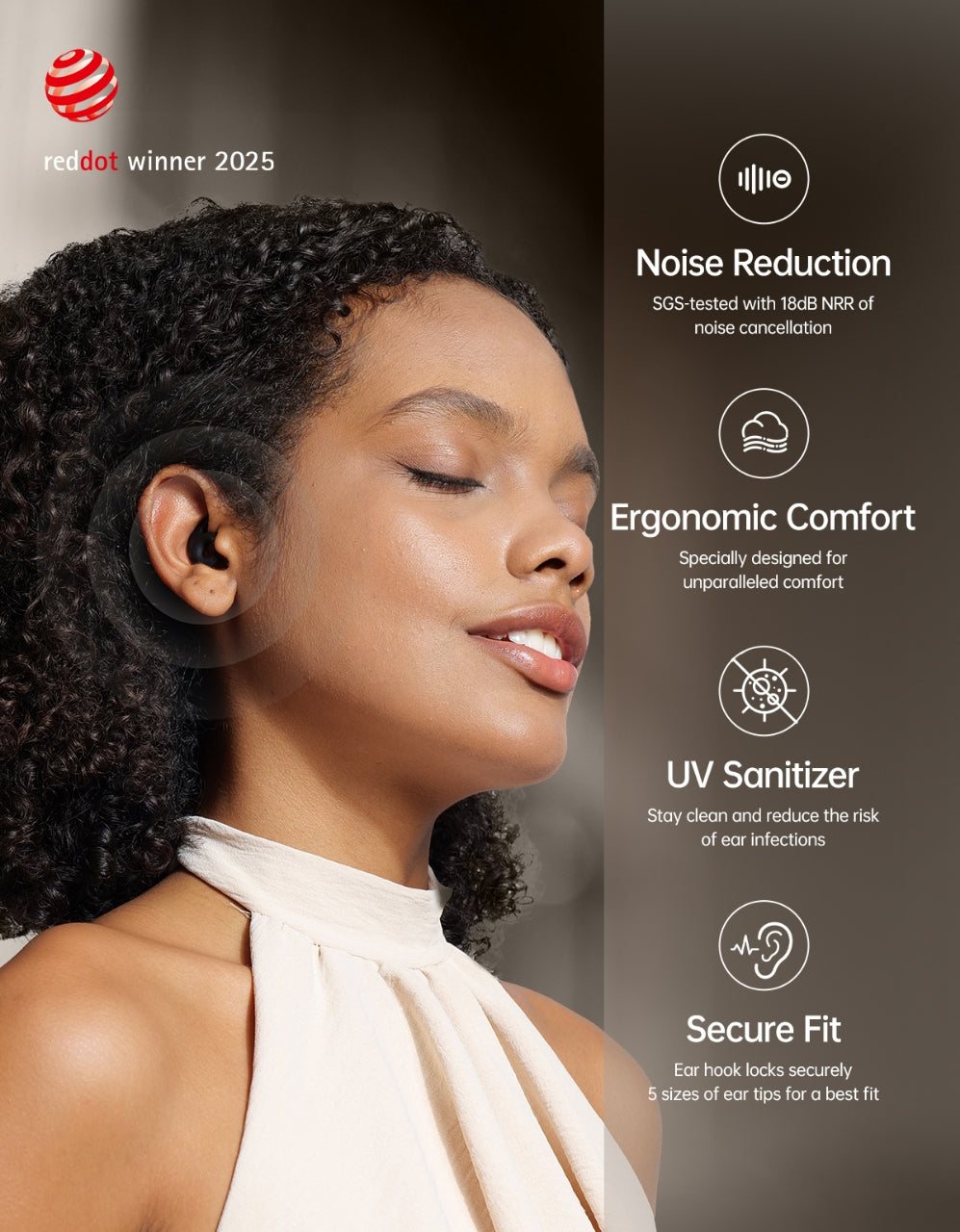 Woman wearing welove silicone earbuds noise reduction